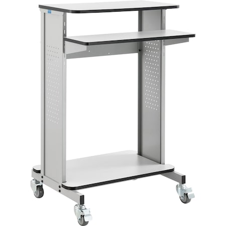 Global Industrial Mobile Computer Workstation & Standing Desk With Keyboard & Mouse Tray, Gray 277216GG